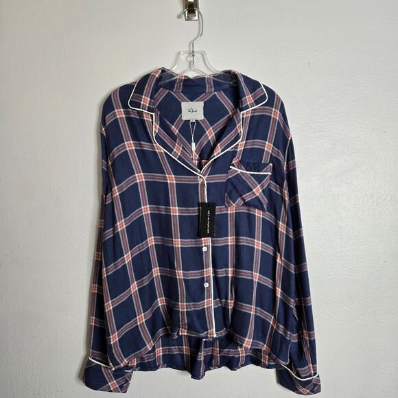 Rails Clara Bluebell Coral White Plaid Button Up Lounge Flannel Size M Leisure - Picture 1 of 12